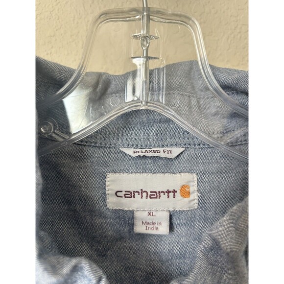 Carhartt Men's Size XL Blue Chambray Relaxed Fit Short Sleeve Button-Down Shirt - Picture 5 of 5